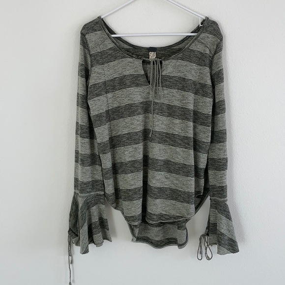 Free People Boho Green Striped Flare Long Sleeve Top - Picture 1 of 12
